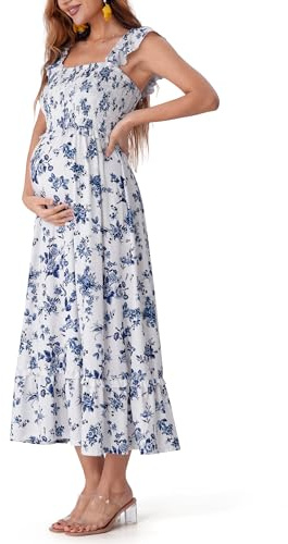 SUNNYBUY Summer Maternity Maxi Dress, Floral Boho Dress for Vacation