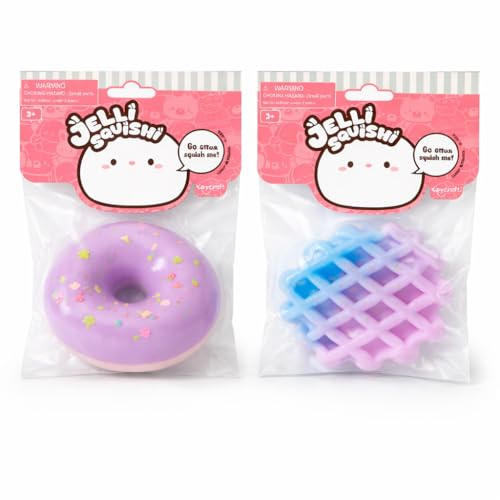 Jelli Squishi Set med 2 söta squishy (våfflor och munk) – Sensoriskt stressreducerande spel för barn – Squishy Soft Gel Mochi stil – olika färger