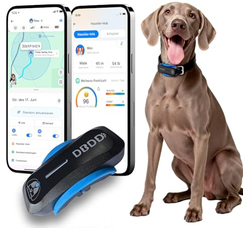 DBDD Rastreador GPS AI para perros (40 libras +), ubicación en tiempo real y gestión de salud veterinaria con IA, valla electrónica, impermeable, iOS y Android universal (negro)