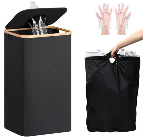 TEGOVE Conservazione Delle Bottiglie con Coperchio 110L,Contenitore per Bottiglie con 2 Borsa Interna Rimovibile,Contenitore Raccolta Bottiglies Deposito per Bottiglia di Plastica, Nero