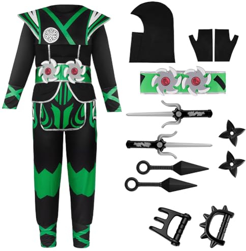 BSBUY Vestito Ninja, Costume Ninja per Bambini con Maschera, Accessori, Cintura, Guanti, Costume da Guerriero, Fancy Dress per Festa, Halloween, Cosplay, Carnevale(L)