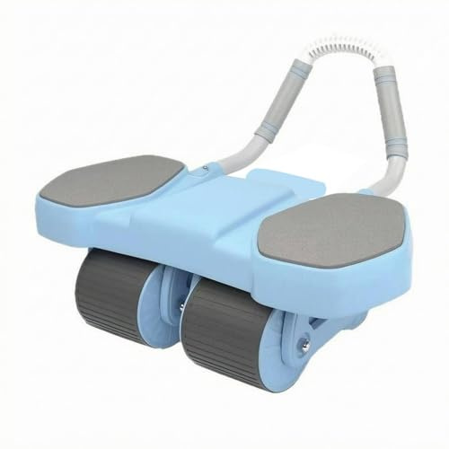 KQFCAZRE Rueda Ejercicio Abdominal Cuatro Rodillos Rueda Abdominal Mango Curvo Rodillo para Abdominales para Abdominales, Planchas, Sit-Ups, Azul, Azul
