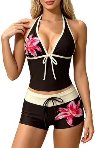 Maillot Bain Femme 2 Pieces Tankini avec Imprimé à Pois Rétro Y2K Tankini Bas Maillots Ventre Plat Haut Femme Maillot Bain élégant vêtements Plage Loisirs Short Été Plage Piscine
