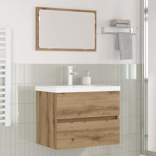 Bendmaxx badrumsmöbler set 3-delad artisan ek med handfatsunderskåp och spegelskåp 61 x 39 x 45 cm väggmontering för badrum förvaringsutrymme ordning
