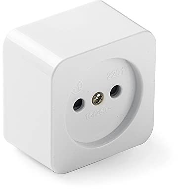 FAMATEL - Aufputz-Dose | Steckdose ohne TT | 55 x 55 | Kontaktträger aus Porzellan | 16A | 250V | Weiß Elfenbein