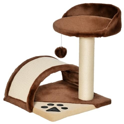 PawHut Cat Tree Scratching Scratcher Post Kitten Activity Centre Climber Hanging Ball Brown