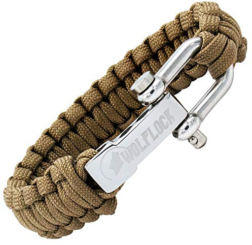 Wolflock Paracord Bracelet - Outdoor Survival Bracelet - Black / Brown / Green / Black / White - Quick-Release - Stainless Steel Gift for Men - Survivalist Coyote brown