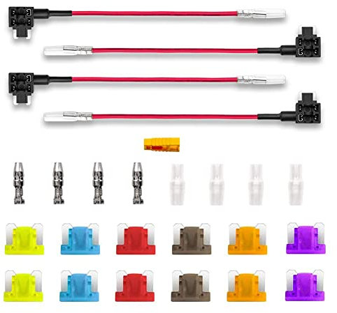 BeiLan 4pcs ACN 12V Mini Portafusibili a Lama con 16AWG Filo, Add-a-circuit Fusibili Tap, con 12pcs Miniatura Fusibili a Lama (3A 5A 7.5A 10A 15A 20A) e Estrattore di Fusibili