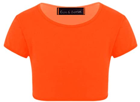 Kids Girls Neon Fluorescent Plain Short Sleeve Crop Tops T-Shirt Tee Top Dance Wear Gymnastic Fancy Dress Colour: Neon Orange - Size: 9-10 Years