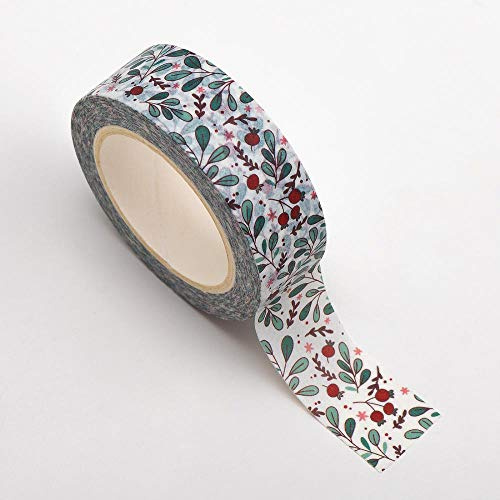 Italian Options Christmas Red Bud Green Leaf Adhesive Washi Tape (15mm x 10 Metre)
