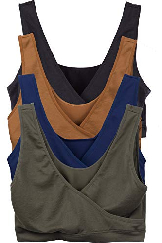 Caramel Cantina 4 Pack Nursing Maternity Women’s Sleep Comfort Bralette Bra (Medium, Nature Tones)