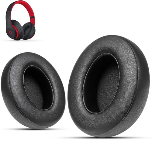 Krone Kalpasmos Ersatz-Ohrpolster für Beats Studio 3 Wireless, kompatibel mit Beats Studio 2 & 3 Wired/Wireless/Model B0501/Model B0500 Kopfhörer, Protein-Leder & Memory Foam, Schwarz