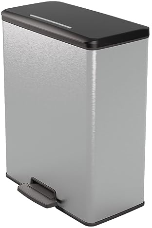 Curver Deco Bin Duo Tretmülleimer, Metallic Silber – Soft-Close-Deckel, 2 herausnehmbare 26L Eimer, 52L Gesamtvolumen