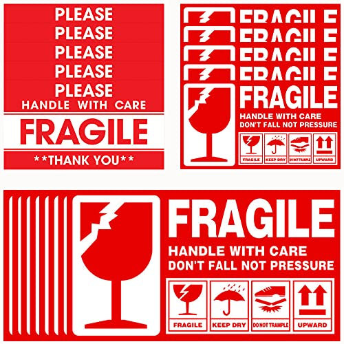 Warnetiketten Aufkleber Zerbrechlich Fragile 40 Stk 15 x 9 cm, 120 Stk 9 x 5 cm Paketaufkleber handle with care Red-Whit Versandaufkleber selbstklebend Fragile Aufkleber