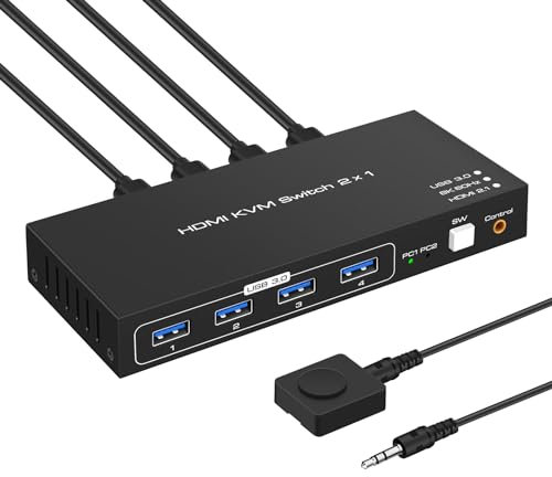 8K USB 3.0 KVM Switch for 2 Computers 1 Monitor, Support 4K@120Hz and Share 4 USB 3.0 Port for Keyboard Mouse Printer with Controller