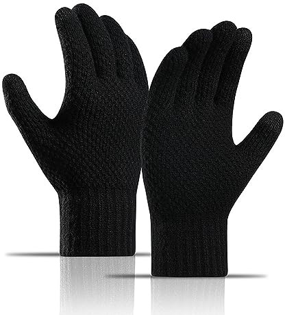HGDGears Winter Warm Knitted Gloves for Men,Soft Lining,Touchscreen Thermal Knitted Gloves for Cold Weather(Black)