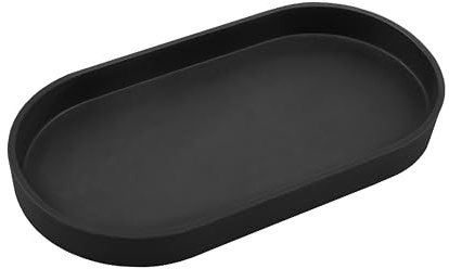 VCREATC Liten svart bricka (25,4 cm), oval bricka för köksbänk, badkar, badrum, bänkskivan, kaffetillbehör, bar, serveringslåda, salt och peppar