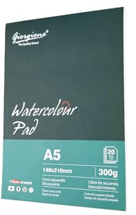 WinGluge Aquarellpapier A5 300g/m2, Aquarellblock zum Malen, Watercolor Paper Zeichenpapier, Aquarell Papier, Malpapier Wasserfarben Papier, Watercolour Paper Papierblock Malblock 148X 210MM
