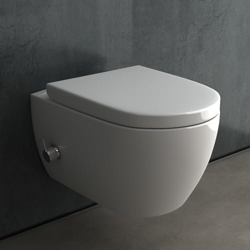 Alpenberger WC con funzione bidet, WC con doccia | Taharet WC con sedile WC con chiusura morbida, set WC sospeso, adatto a Geberit (doccia WC con rubinetto, Diamond 7150 UNI)