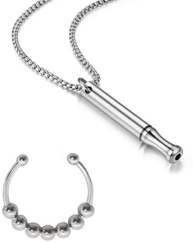 2 Stück Silber Rauchentwöhnung Kette Atemkette Rauchentwöhnung Atemkette Raucherentwöhnung Kette Atem Halskette Atmungshalskette Anti-Angst-Ring für Männer und Frauen