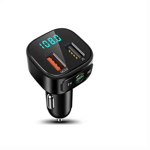 Bluetooth 5.0 FM-sändare för bil, MP3-spelare, TF-kort och USB-skivstöd, 12 – 24 V bilkontakt Power, FM-radio adapter bas ljud musikspelare bilsats med handsfree-funktion USB-enhet