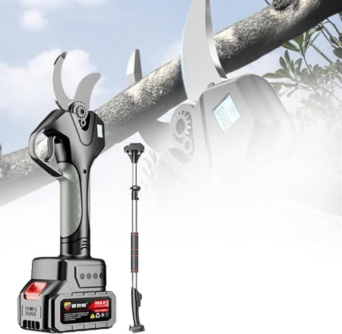 Tijeras electricas para podar sin cable,Tijeras de Podar Eléctricas a Batería 45MM,Tijera podar inalámbricas portátiles Podadora Eléctrico de Ramas con Pértiga de extensión de 2.1-3.5m de altura(2 Bat