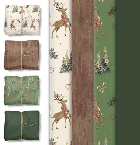 AOBKIAT Carta da regalo per Natale, 24 fogli di carta velina verde per scatole regalo, imballaggio di bottiglie di vino, decorazioni per il Capodanno, carta kraft fai da te, 51x38CM