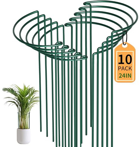 10Pcs Thicken 4.5MM Metal Garden Supports (25cm Ø x 60cm H) - Extra Thick Garden Plant Cages for Tomatoes, Peonies. Rust-Proof Coated Green Plant Stakes, Flower, Plant Supports for Outdoor Plants