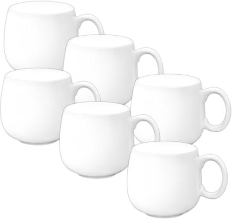 Wilmax - Tazze da tè e tazze da caffè - Set da 6-400 ml - Tazze da caffè in porcellana - Set per tè, caffè, cappuccino - porcellana - Bianco