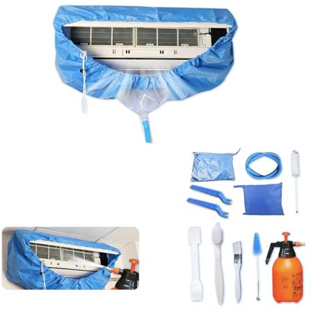 Kikepilm 12 pièces kit per pulizia split condizionatore avec bouteille d'eau de 2 L，sacco per pulizia split condizionatore (bleu ciel, grand)