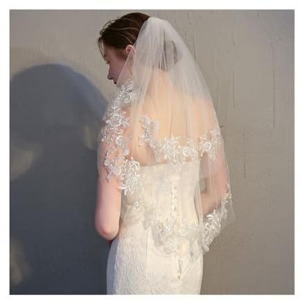 MTKSFDC Voile MariéE Blanc Ivoire Court Voiles de mariée Accessoires de Mariage Mariage Court(Ivory)