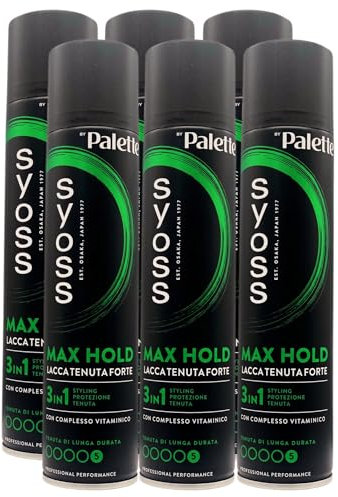 Lacca Tenuta Forte MAX HOLD Con Complesso Vitaminico Di Lunga Durata. 3In1 Styling, Protezione, Tenuta 300ml (6 Spray)
