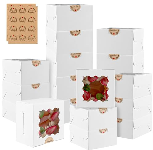 VIDETOL Confezione da 100 pezzi con finestra di visualizzazione, 10,2 x 10,2 x 6,7 cm, scatola per cupcake, scatola per biscotti con adesivi, scatola per il trasporto di torte, in cartone, per