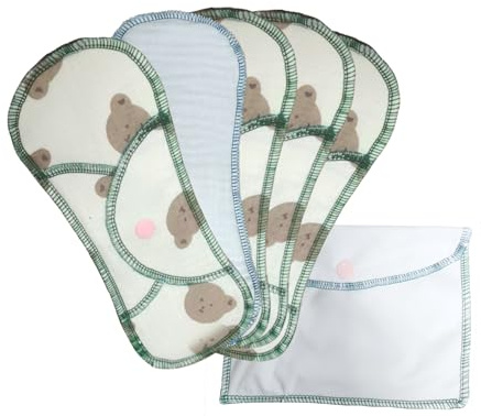 Reusable Washable Sanitary Pads, Organic Cotton Liners, Soft and Breathable, Leak-Proof Lining + Storage Bag. Suitable for Heavy Menstrual Flow and Urinary Incontinence.(19CM, Count, 5+1)