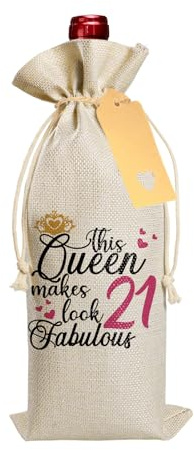 21st Birthday Gifts for Girls, Drawstring Wine Gift Bag with Label and Rope, Funny 21st Birthday Wine Bag Gifts for Party Decorative, Best Friend, Wife, Sister Personalised Birthdays Gift