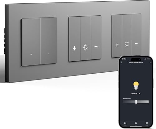 BSEED Dubbel Zigbee-dimmer och Zigbee-ljusbrytare, 2 strömställare, 1 väg, dimbar smart väggbrytare, kompatibel med Amazon Alexa och Google Home, PC-material, 240 V, grå