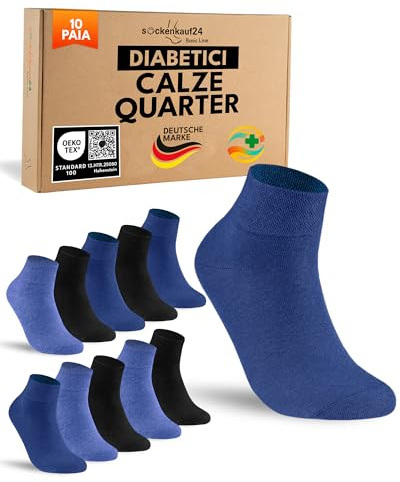 sockenkauf24 10 Paia Calze Diabetici Uomo senza Elastico Calzini Corte Quarter Cotone senza Cucitura Nero Blu 43-46