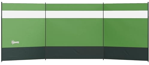 Outsunny Camping Windbreak 4 Pole for Beach Caravan 440 x 140cm Army Green