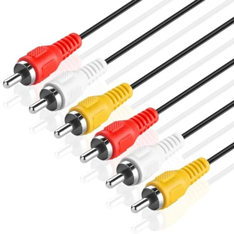 TNP Cinch Video Kabel, AV Composite Kabel - 3m, Composite Audio Video Kabel, 3X Cinch-Stecker auf 3X RCA Cinch-Stecker, für Hi-Fi-Stereo-Audiosystem, Fernseher, DVD-/Blu-ray-Player, Spielekonsole