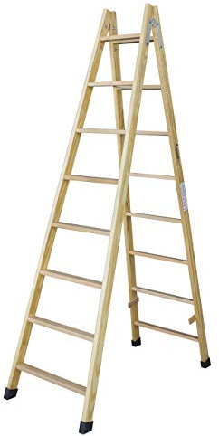 Escalera de tijera de madera con peldaño de haya de 54 mm. Fabricada según UNE-EN 131. (8 peldaños)