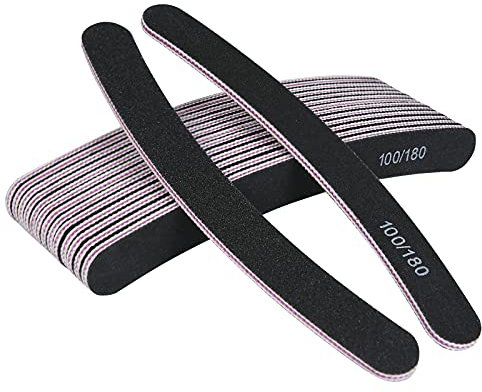 URAQT Limas de Uñas Profesionales 15pcs, Lima Uñas Gel 100/180, Limas para Uñas de Doble Cara Set Gel Acrílico Limas, Herramientas de Cuidado de Mascotas para Uso Doméstico y Salón (Curvado-Negro)