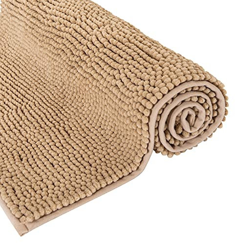 MIULEE Badematte 50x80cm Chenille Badteppich Badezimmerteppich rutschfest Waschbar Teppich Duschvorleger Badvorleger Duschmatte Bettvorleger Fussmatte Badezimmer Wohnzimmer Schlafzimmer Beige