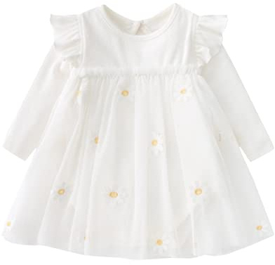 Alunsito Infant Neonate Abiti Bambini Tulle Party Dress Manica lunga Pagliaccetto lavorato a maglia Top Daisy Tutu Gonna Set 59 3-6 mesi Bianco