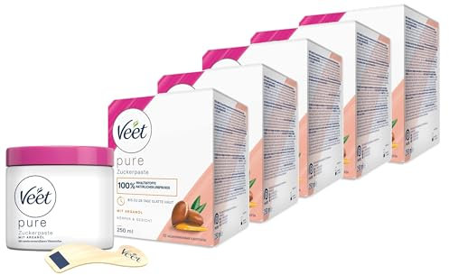 Veet Sugaring Zuckerpaste mit Arganöl zur Haarentfernung für spürbar glatte Haut für bis zu 4 Wochen, 4 x 250 ml