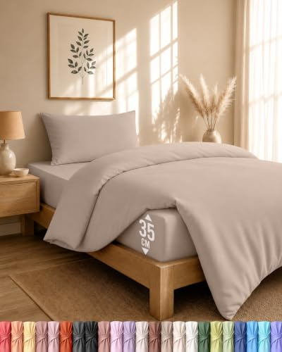 Utopia Bedding 3 Piece Sängkläder Set - Mjuk borstad Microfiber Polyester - Påslakan (135x200cm), Spännlakan (90x190cm) med Kuddfodral (50x75cm), Beige | Påslakan 135 x 200 cm, Savannah Bajera 90 x 190 cm och örngott 50 x 75 cm, mjuk borstad mikrofiber