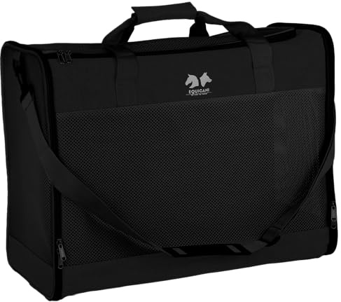 Equicani® Borsa per cani 55x40x23 cm, pieghevole, leggera, con tessuto a rete, tracolla e fondo rimovibile per cane e gatto | Borsa per il trasporto di animali domestici per viaggi, auto, aereo (Nero)
