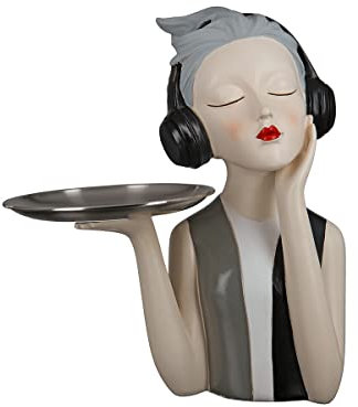 GILDE Deko Skulptur Figur Girl - mit Kopfhörer - Geschenk und Dekoration - Höhe 27 cm, Beige, Grau