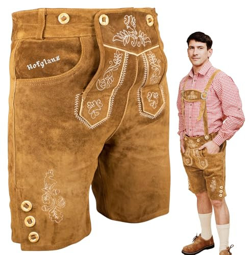 HOFGLANZ® Trachten Lederhose Herren Kurz - Hochwertige Trachtenhose für Herren mit Hosenträgern - Traditionelle Echtlederhose für Oktoberfest Bequem & Robust (Größen 46-58)