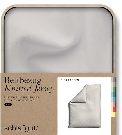 schlafgut Knitted Jersey Bettwäsche 135x200cm Bettdecke Bezug einzeln, Multicolor Uni, weich und faltenfrei mit Elasthan (Sand Light, 155x220)