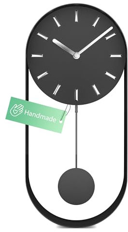 Mebus Moderne Pendeluhr Wanduhr groß ohne Tickgeräusche I handgefertigt aus Metall I Quarzuhrwerk I 40 x 20 cm I Farbe Grau Schwarz